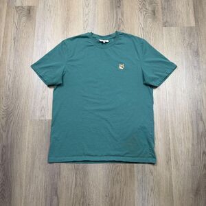 Maison Kitsune Shirt Mens XL Green Fox Head Patch Logo Cotton Crewneck Tee